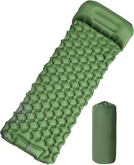 Opblaasbaar Slaapmatje - Kampeer Luchtbed - Comfortabel Kamperen - Geïntegreerde Pomp - 190x60 cm - Legergroen van Merkloos