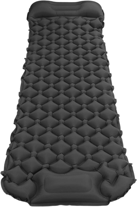 Opblaasbaar Slaapmatje - Kampeer Mat - Outdoor Slapen - Snelle Voetpomp - 195x61 cm - Donkergrijs