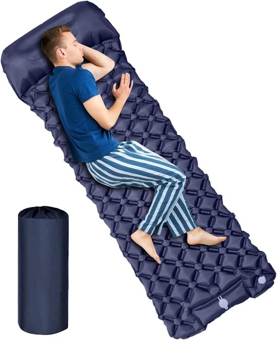 Opblaasbaar Slaapmatje - Kampeer Matras - Buiten Kamperen - Met Geïntegreerde Pomp - 190x60cm - Marineblauw