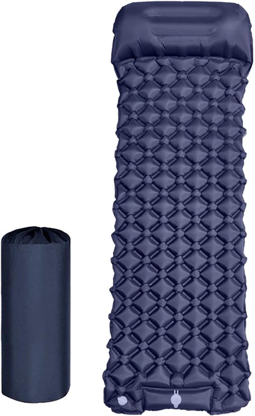 Opblaasbaar slaapmatje - Kampeer matras - Outdoor slapen - Geïntegreerde pomp - 190x60cm - Marineblauw