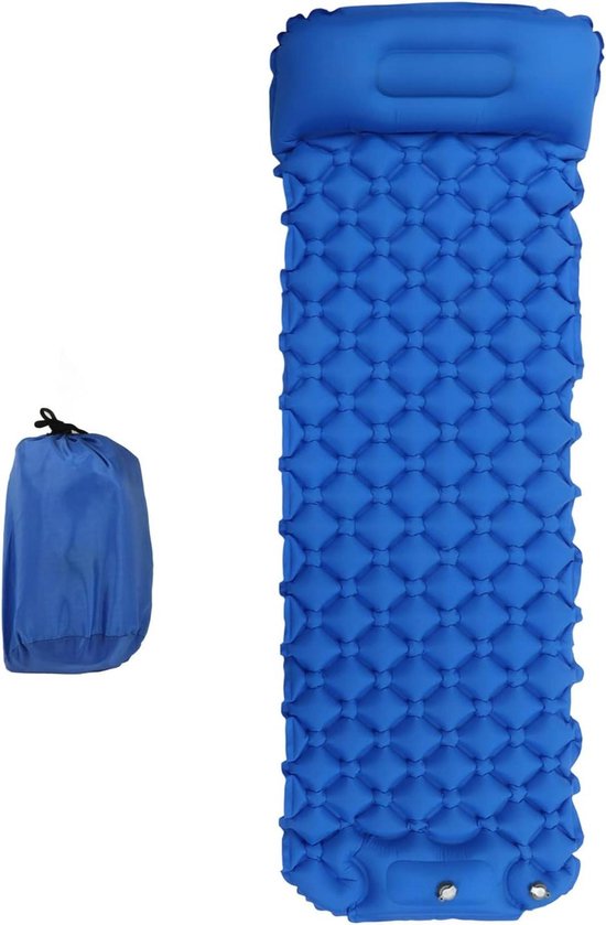 Opblaasbaar Slaapmatje - Kampeer Matras - Outdoor Slapen - Ingebouwde Pomp - 195x61cm - Donkerblauw
