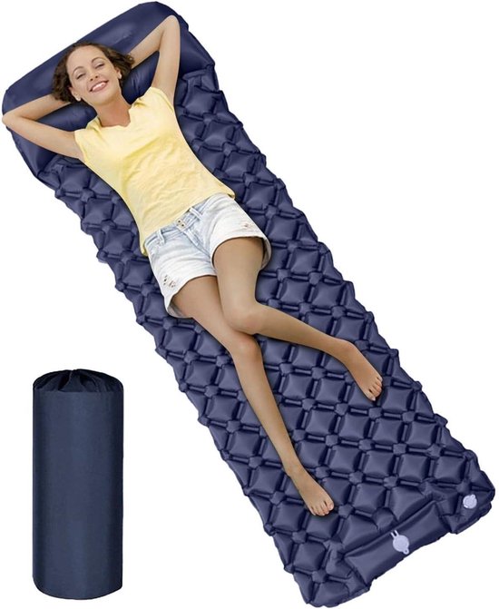 Opblaasbaar Slaapmatje - Kampeerluchtbed Matras - Comfortabel Kamperen - Snelle Inflatie 30 Sec - 190x60cm Uitgevouwen - Marineblauw