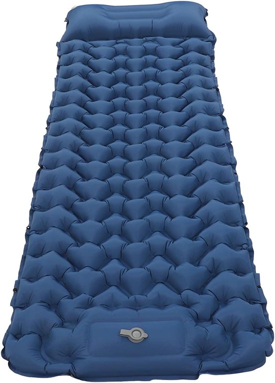 Opblaasbaar Slaapmatje - Luchtbed Kamperen - Buiten Ontspannen - Voet Opblaasbaar - 32 x 17 x 10 cm - Donkerblauw