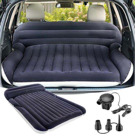Opblaasbaar SUV Matras met Pomp - Navy Blauw + Licht Grijs - Snel Opgeblazen - Perfect voor Kamperen - ShopVlot