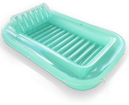 Opblaasbaar Tanning Bed Luchtbed Zwembad - Luxe Zonnebad met Water Vul Systeem - 178 x 114 cm - Muntgroen - Inclusief Bekerhouders en Hoofdsteun van Merkloos