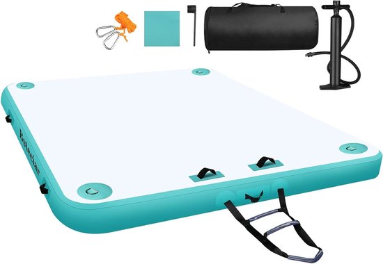 Opblaasbaar Vlot - Drijvend Platform - Water Ontspanning - Inclusief Ladder Pomp - 240 x 200 cm - Blauw