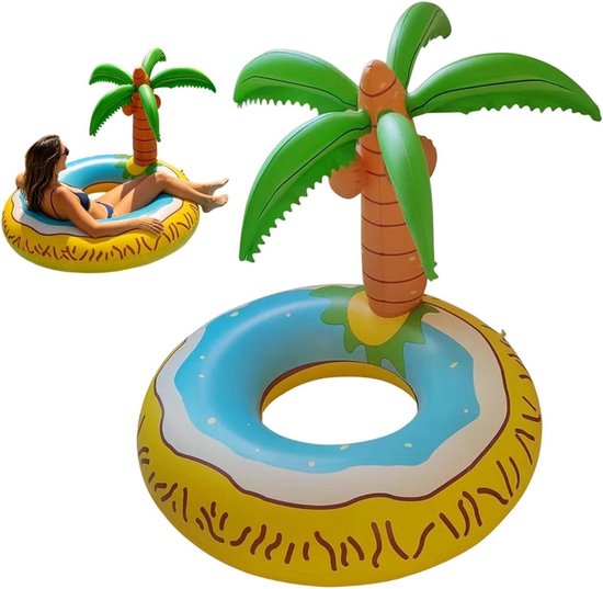 Opblaasbaar Watereiland - Zwemring Palmboom - Waterpret Zomer - XXL Ligvlak - 120 cm - Groen