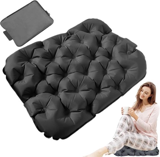 Opblaasbaar zitkussen - Draagbaar stadionluchtkussen - Waterdicht - Geschikt voor buiten, stadions, vliegtuigen, wandelen, picknicks, kamperen, reizen - Zwart van GIGA LUKE