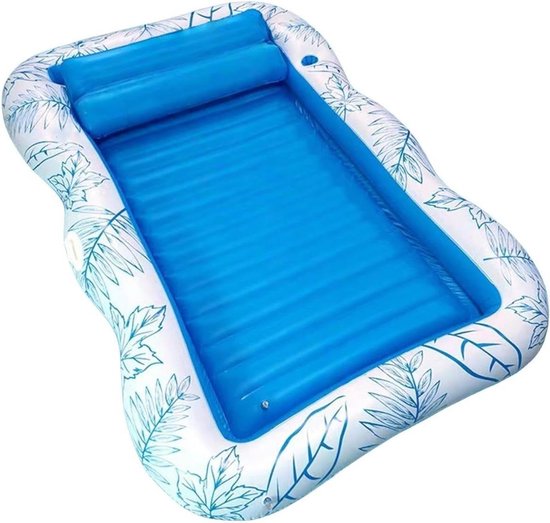 Opblaasbaar Zonnebad - Drijvend Zonnevlot - Ontspannen op Water - Met Kussen - Tot 220cm - Blauw
