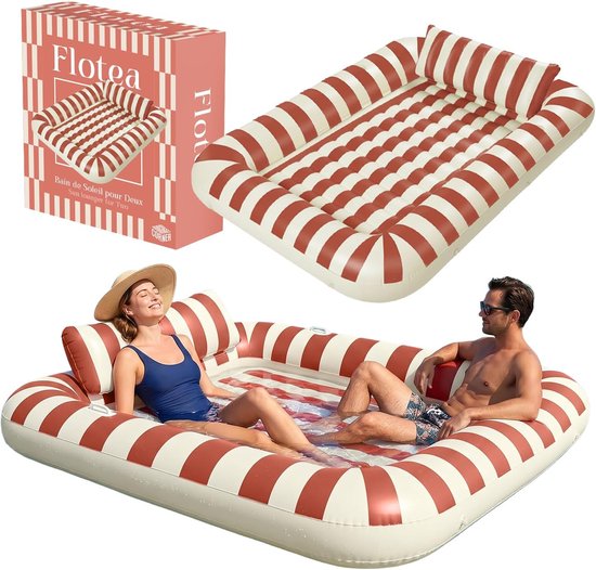 Opblaasbaar Zwembad Luchtbed - Drijvend Matras - Ontspannen op water - Ingebouwde kussens bekerhouders - 215 x 148 cm - Terracotta