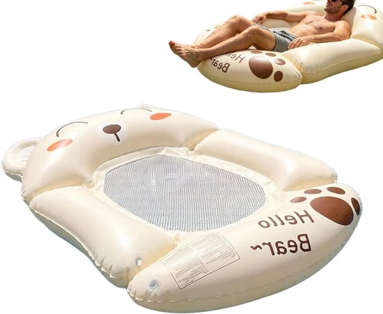 Opblaasbaar Zwembad Vlot - Drijvend Bed - Water Ontspanning - UV-bestendig Waterdicht - 120x125cm - Kaki Beer