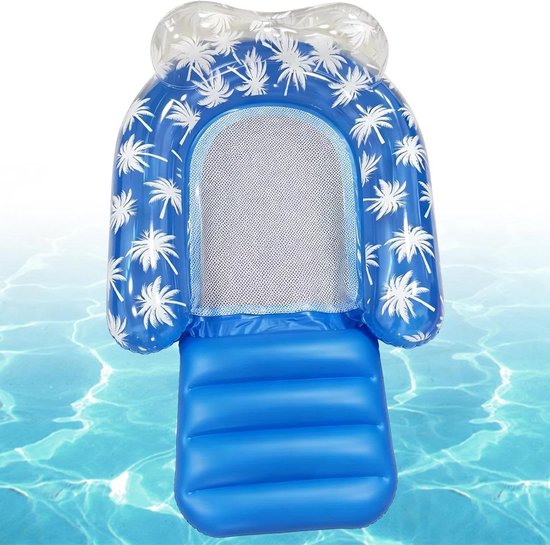 Opblaasbaar Zwembad Vlot - Water Ligbed - Ontspannen Drijven - Verstelbare Beensteun - 130x85cm - Blauw