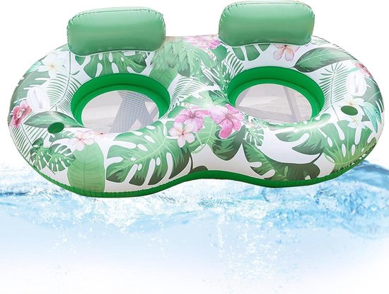 Opblaasbaar Zwembad Vlot - Water Stoel - Ontspannen op Water - Meerlaags Versterkte Structuur - 174x102x47 cm - Groene Bladeren