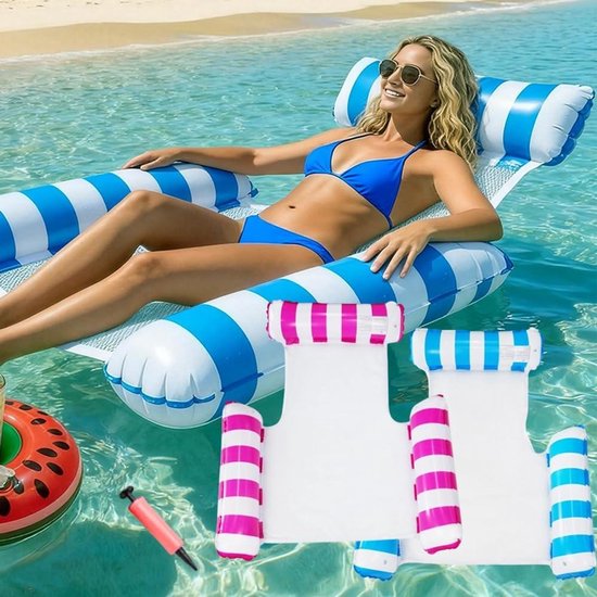 Opblaasbaar Zwembad - Waterhangmat - Ontspannen in water - Met bekerhouder - XL - Blauw