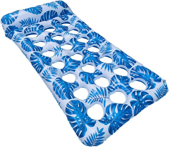 Opblaasbaar Zwembadvlot - Luchtbed Strand - Ontspannen op Water - Met Bekerhouder - 180 x 80 cm - Blauw
