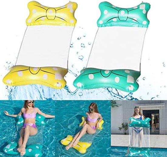 Opblaasbaar zwembed, 2 stuks waterhangmat, opblaasbare hangmat, 4-in-1 loungestoel, zwembadluchtmatras, luchtmatras, zwembad, draagbare zwemmat voor volwassenen en kinderen van Merkloos