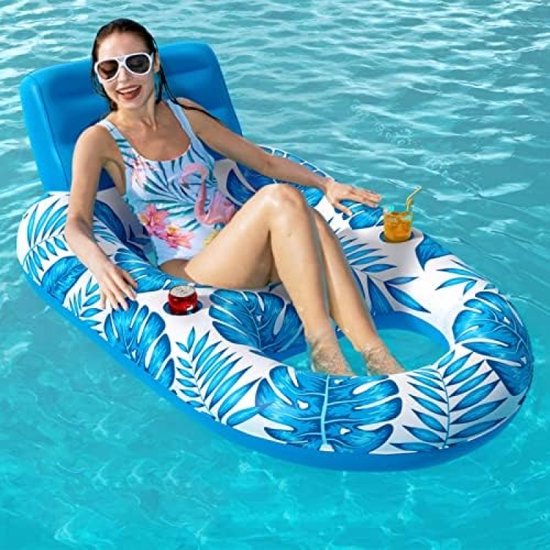 Opblaasbaar zwembed met bekerhouder, waterstoel, zwembed uitgerust met drankhouders, opblaasbare waterhangmat, strandmat voor volwassenen en kinderen, zomer, buiten, watermatras van Intex