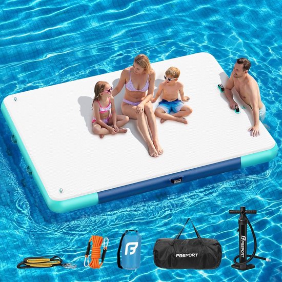 Opblaasbaar Zwemplatform voor Meerdere Personen – Antislip en UV-Bestendig – Met Handpomp en Draagtas
