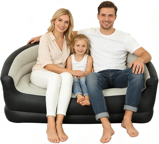 Opblaasbank - Luchtbank Sofa - Kamperen en Reizen - Ergonomische Rugleuning - 135x84x62cm - Grijs