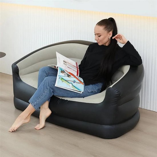 Opblaasbare 2-Persoons Sofa – Outdoor Luchtbank / Lazy Sofa – Draagbaar Luchtbed voor Camping, Strand, Tuin & Reizen – Grijs/Zwart