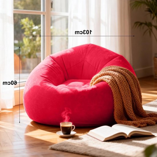 Opblaasbare Air Sofa - Super Zacht en Wasbaar - Flock Oppervlak - Draagbare Lounger voor Woonkamer, Slaapkamer, Kamperen en Buitenactiviteiten - Rood
