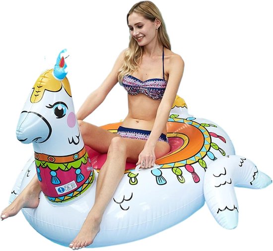 Opblaasbare Alpaca - Luchtbed Zwembad - Waterpret Genieten - Stevig PVC Materiaal - 150x130x104 cm - Kleurrijk