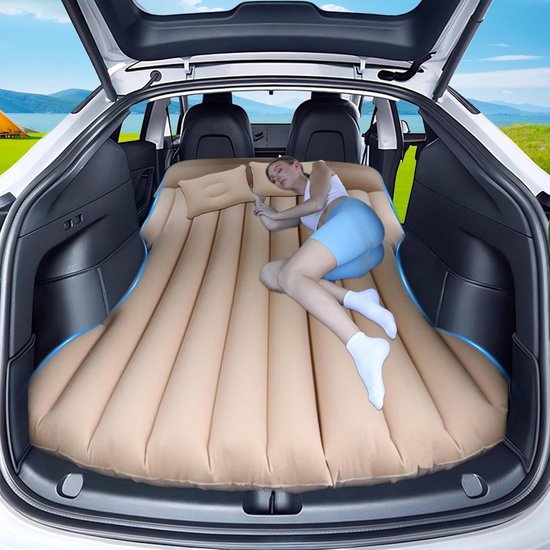 Opblaasbare Auto Matras voor SUV en Camper, Comfortabele Luchtmatras voor Model Y en Reizen - Beige van Merkloos