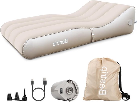 Opblaasbare Bank - Lucht Ligbank - Ontspannen Buiten - Ingebouwde Pomp - 220 x 110 cm - Kaki