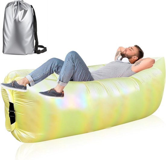 Opblaasbare Bank - Luchtbank Ligbed - Outdoor Ontspanning - Scheurvast Gaasdoek - 230 x 70 cm - Geel