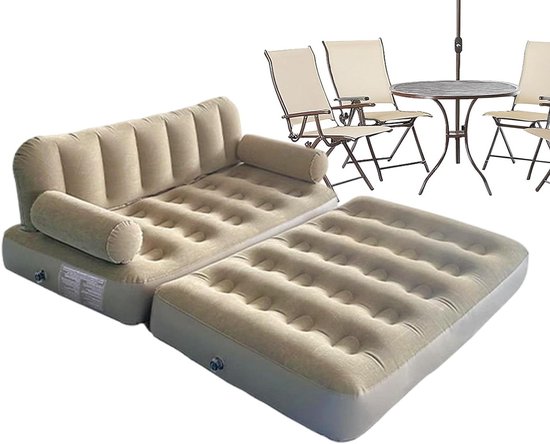 Opblaasbare Bank - Luchtbank Lounge - Kamperen Buiten - Automatisch Opblaassysteem - 190x150x65 cm - Kaki