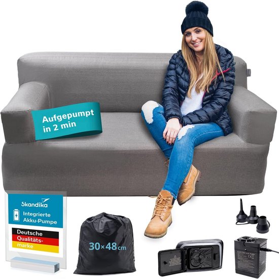 Opblaasbare Bank - Luchtbank - Outdoor Ontspanning - Geïntegreerde Pomp - 165 cm - Grijs
