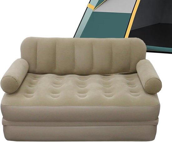 Opblaasbare Bank - Luchtbank Sofa - Kamperen Reizen - Ingebouwde Pomp - 190x150cm - Khaki