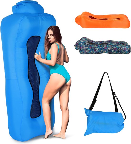Opblaasbare bank met lekvrije constructie - Opvouwbare luchtbank voor camping, strand en picknick - Blauw van Avenli