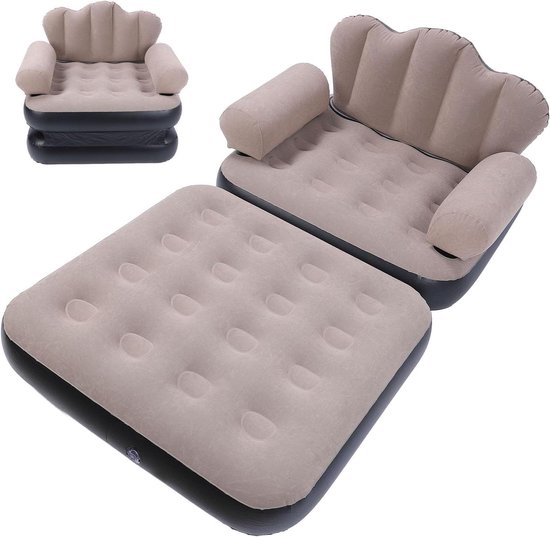 Opblaasbare Bank - Slaapbank Matras - Ontspannen Zitten - Verdikt PVC Materiaal - 200 kg Draagvermogen - Koffie