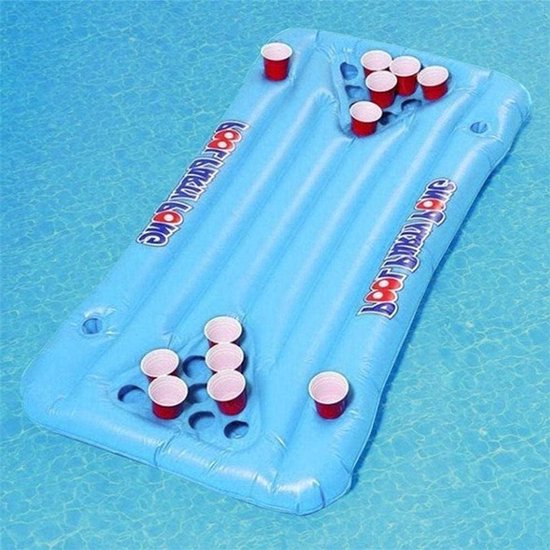 Opblaasbare Bierpong Tafel - Luchtmatras Bierpong - Feestje in zwembad - Multifunctioneel drijvend - 145 x 60 cm - Blauw