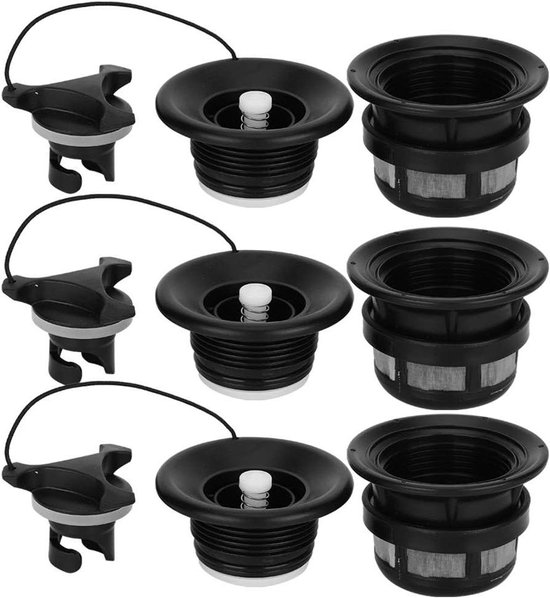 Opblaasbare Boot Klep - Luchtventiel Vervanging - Watersport Activiteiten - Waterdicht PVC Materiaal - 3 Poorten - Zwart