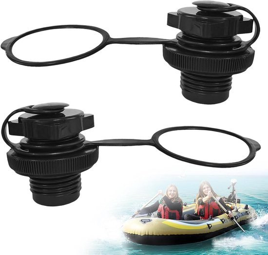 Opblaasbare bootklep - Rubberboot ventiel - Watersport Accessoire - Dubbele lekveiligheid - 2 stuks - Zwart