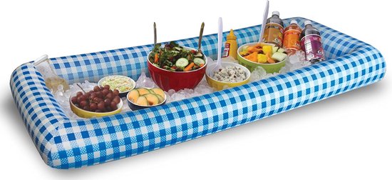 Opblaasbare Buffet Koeler voor Salades en Drankjes - Blauw Geruit