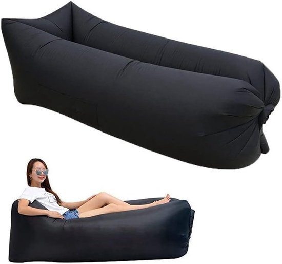 Opblaasbare buitenbank - Draagbaar, waterdicht en lekvrij - Opblaasbare campingbank - Luie opblaasbare bank - Geschikt voor buitenactiviteiten, strand, wandelen, picknicks, muziekfestivals - Zwart-200x70cm