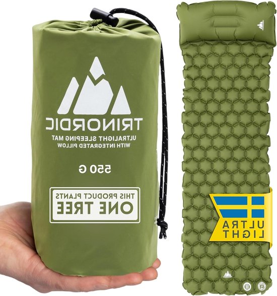 Opblaasbare Camping Mat met Kussen - Enkele Luchtmatras voor Ruimtebesparend Comfort - Duurzame Lichtgewicht Campinguitrusting voor Outdoor Avonturen - Bosgroen van Merkloos