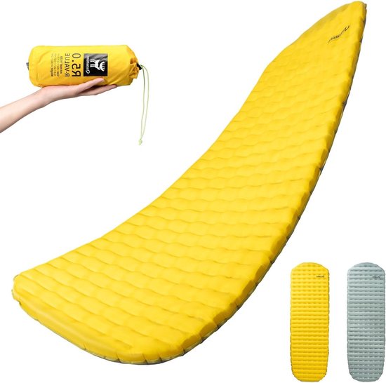 Opblaasbare Camping Matras - Luchtbed Kamperen - Buiten Slapen - 8cm Schokdemping - 490 gram - Geel