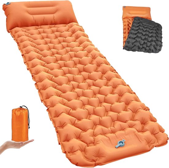 Opblaasbare campingmat 9 cm dik - ultralicht waterdicht zelfopblaasbaar campingmatras voor reizen, backpacken, trekking - oranje van Merkloos