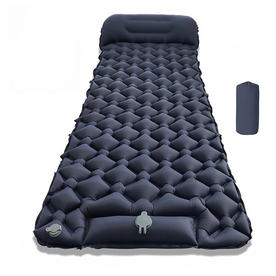 Opblaasbare campingmat - Met kussen - Ultralicht en draagbaar - Slaapmat voor buitentent - Eenpersoons - Opblaasbaar bed - Vochtbestendige mat - Met tas - 190*60*5 cm - Opblaasbare TPU-mat - Marineblauw