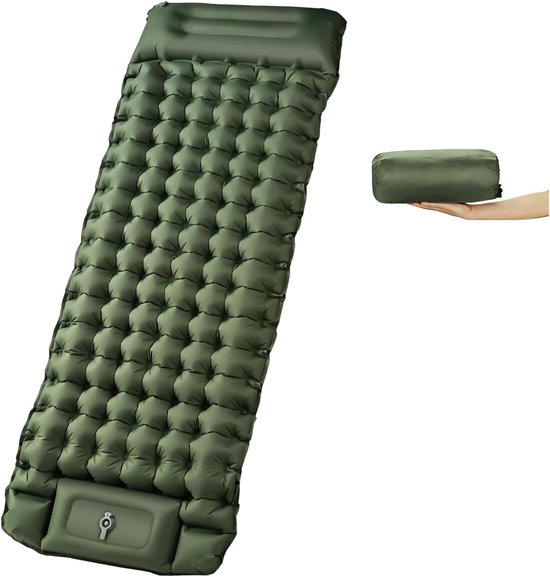 Opblaasbare campingmat - met voetpomp - compact en antislip - waterdicht ontwerp - 10 cm dik - geschikt voor stranden, wandelingen en muziekfestivals van Merkloos