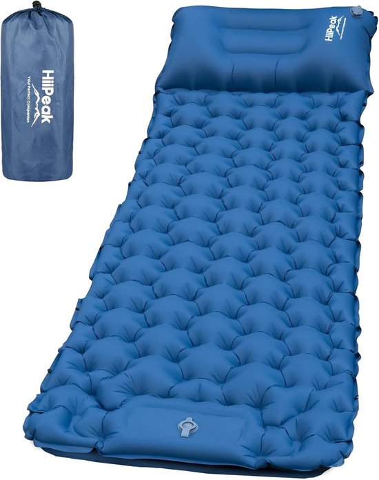 Opblaasbare Campingmatras - Blauw - 30 x 10 x 10 cm - Waterdichte TPU Slaapmat met Ingebouwd Kussen - Voor Wandelen, Kamperen & Reizen