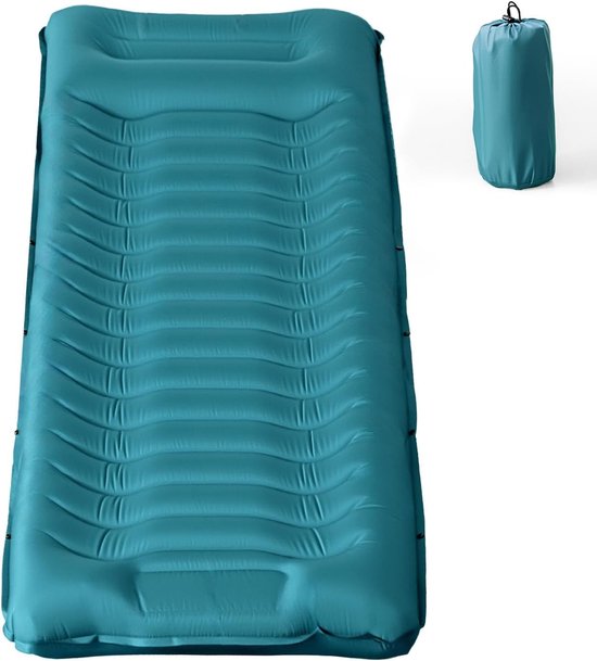Opblaasbare Campingslaapmat - Blauwgroen - 190 x 68 x 14 cm - Waterdichte Luchtmatras met Ingebouwde Voetpomp - Voor Kamperen en Buitenactiviteiten