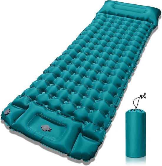 Opblaasbare Campingslaapmat - Groen - 195 x 70 cm - Waterdichte Zelfopblazende Slaapmat met Voetpomp en Kussen - Voor Kamperen en Wandelen