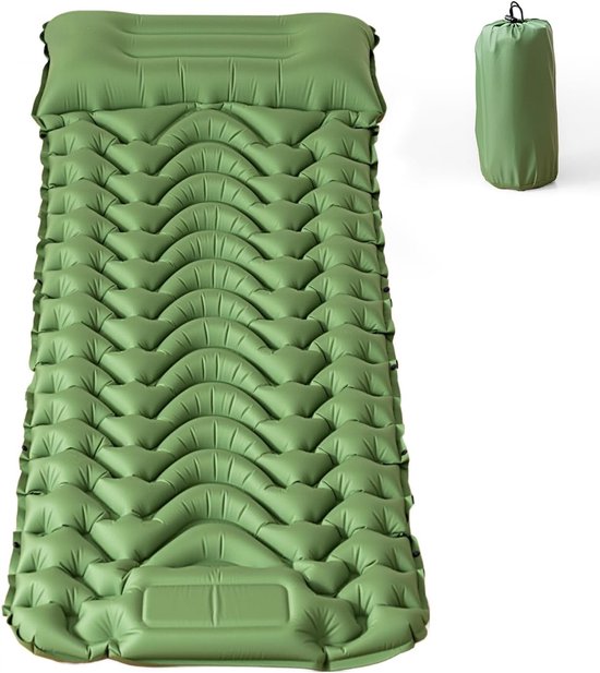 Opblaasbare Campingslaapmat - Olijfgroen - 193 x 68 x 8 cm - Waterdicht en Scheurbestendig Nylon - Voor Kamperen en Buitenactiviteiten