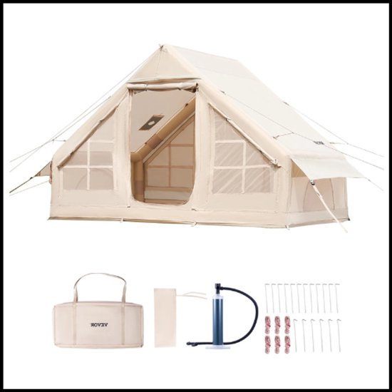 Opblaasbare campingtent 3x2,1m - Lichte tent met snelle installatie - Waterdicht 300D Oxford - Inclusief handpomp en opbergzak - Stove jack en ventilatieramen - Ruim en draagbaar van Merkloos