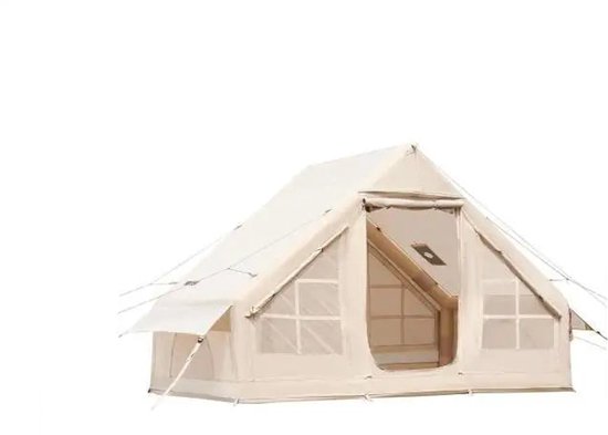 Opblaasbare Campingtent – Inflatable Tent – Snel Opzetten – Ruim – Waterafstotend Oxford-Doek – 65 m² Leefruimte – Kachelpijp Opening van Merkloos